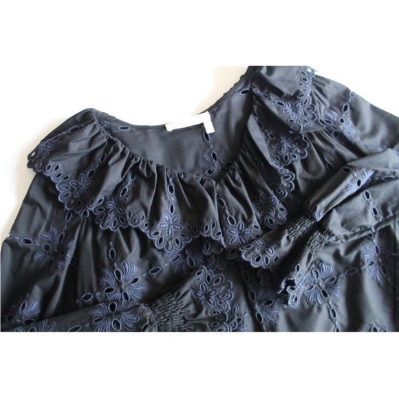 See by Chloe Broderie Anglaise Ruffle Blouse Black Navy Size FR 36/ US 4 - Picture 6 of 8